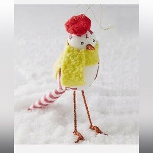 Anthropologie Ornament OISEAU Bird Striped Red Beret Scarf Holiday Hanging NWT